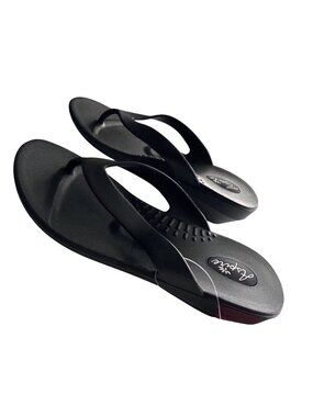 NWT Aspire By Okabashi Black Wedge Flip Flops Supportive Size Medium-Large